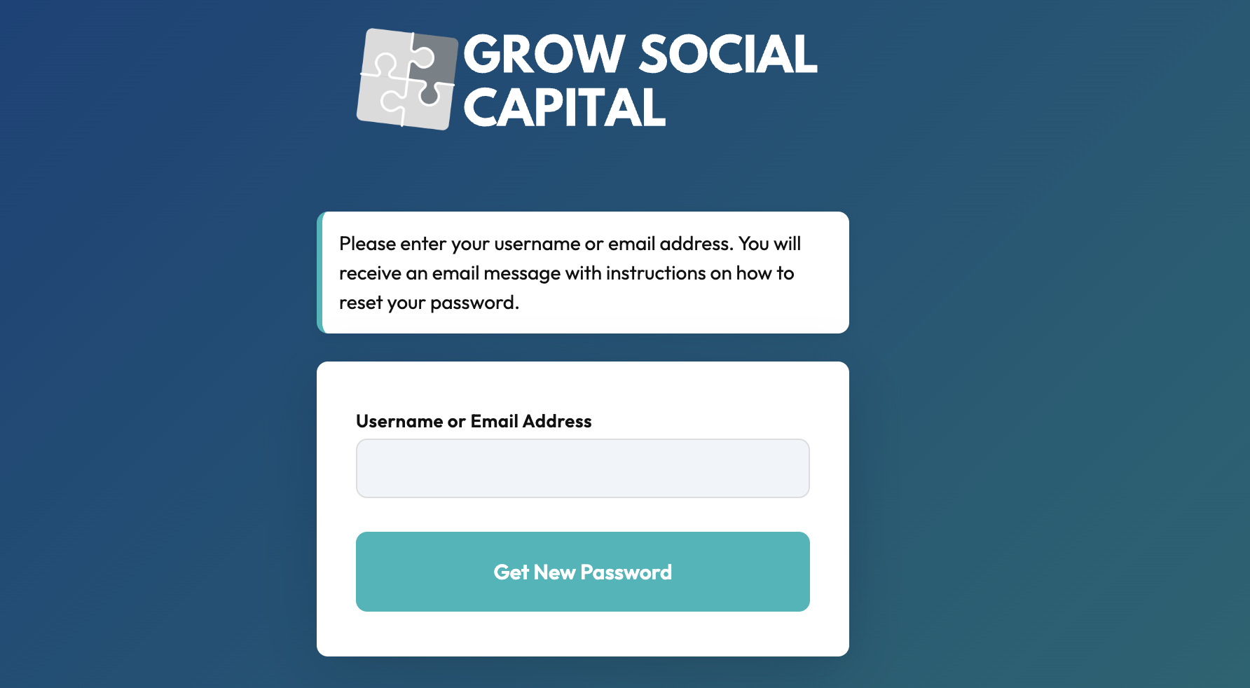 The password reset form with a field for username or email address