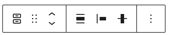 The Buttons block toolbar in WordPress showing justification and alignment controls